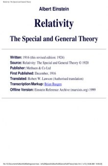 Relativity - The Special And General Theory