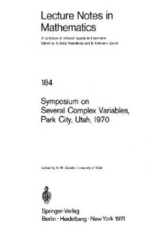 Symposium on several complex variables, Park City, Utah, 1970