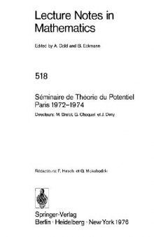 Seminaire de Theorie du Potentiel Paris 1972-1974