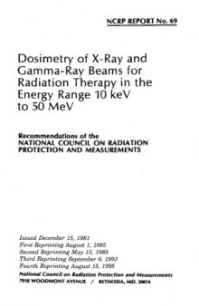 Dosimetry of X-Ray and Gamma-Ray Beams for Radiation Therapy in the Energy Range 10 keV to 50 MeV