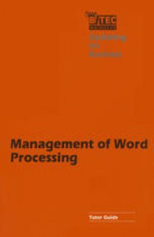 Management of Word Processing: Tutor Guide
