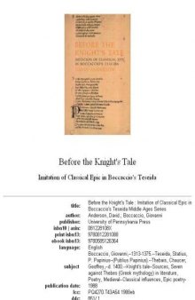 Before the knight's tale: imitation of classical epic in Boccaccio's Teseida