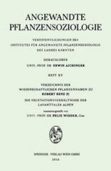 Verzeichnis der Wissenschaftlichen Pflanzennamen zu Robert Benz : Die Vegetationsverhältnisse der Lavanttaler Alpen