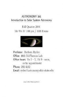 Introduction to solar system astronomy (ASTR 161 lecture notes)