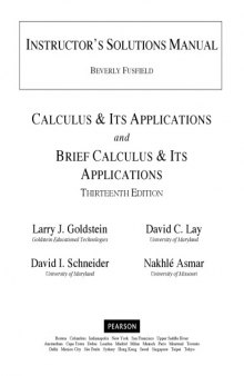 Instructor's Solutions Manual to Calculus & Its Applications