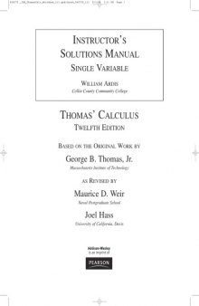 Instructor's Solutions Manual to Thomas' Calculus, 12th Edition