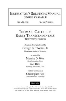 Instructor's Solutions Manual to Thomas' Calculus: Early Transcendentals, 13th Edition
