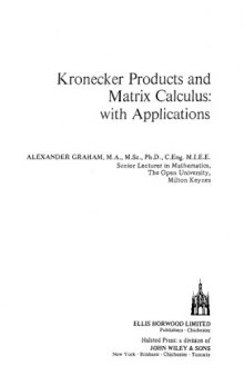 Kronecker Products and Matrix Calculus: With Applications (Mathematics and Its Applications)