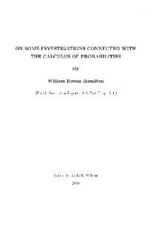 On Some Investigations Connected with the Calculus of Probabilities