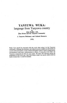 Yanyuwa Wuka Dictionary and Grammar
