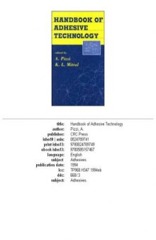 Handbook of adhesive technology