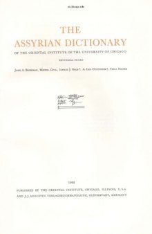 The Assyrian Dictionary of the Oriental Institute of the University of Chicago: 17 2 - SHIN 2