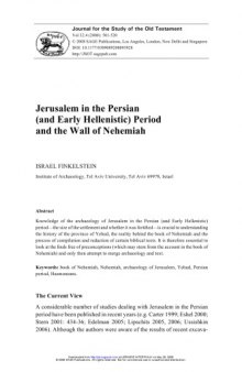 Jerusalem in the Persian (and Early Hellenistic) Period and the Wall of Nehemiah