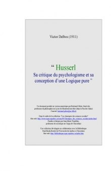 Husserl Sa critique du psychologisme et sa conception d'une Logique pure (Article)