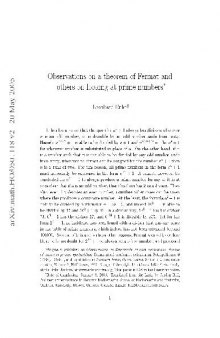 Observations on a theorem of Fermat and others on looking at prime numbers
