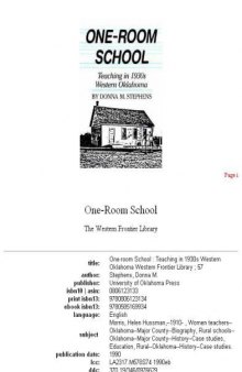 One-room school: teaching in 1930s western Oklahoma