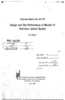 Design and test performance of Mariner IV television optical system