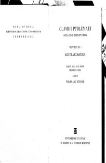 Claudii Ptolemaei Opera quae exstant omnia: Apotelesmatika, Volumen III, 1