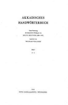 Akkadisches Handwörterbuch. Band I. A-L