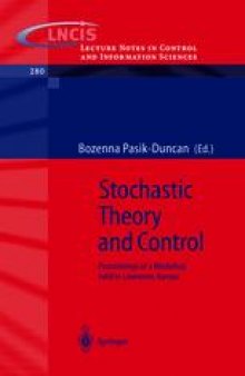 Stochastic Theory and Control: Proceedings of a Workshop held in Lawrence, Kansas