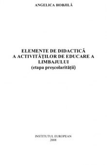 Elemente de didactica a activitatilor de educare a limbajului