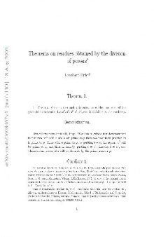 Theorems on residues obtained by the division of powers