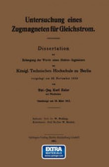 Untersuchung eines Zugmagneten für Gleichstrom: Dissertation