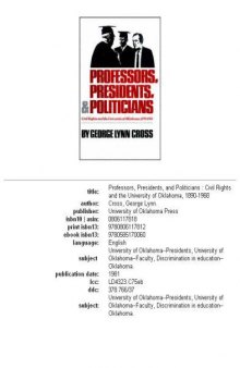 Professors, Presidents, and Politicians: Civil Rights and the University of Oklahoma, 1890-1968