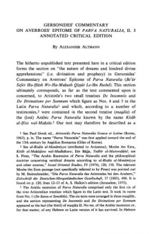 Gersonides' Commentary on Averroes'  Epitome of ''Parva Naturalia,'' II. 3 Annotated Critical Edition