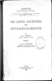 Les listes anciennes des ouvrages d'Aristote