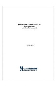 Kindergarten to Grade 12: English as a Second Language Literature Review Update