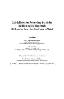 Guidelines for Reporting Statistics in Biomedical Research