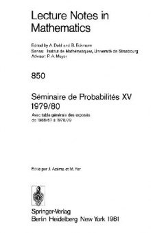 Seminaire de Probabilits XV. 1979/80
