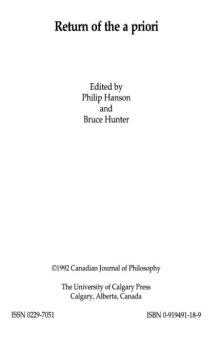 Canadian Journal of Philosophy. Supplementary Volume 18 Return of the A Priori