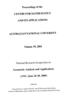National Research Symposium on Geometric Analysis and Applications, ANU, June 26-30, 2000