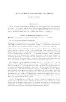 Two applications of cyclotomic polynomials [expository notes]