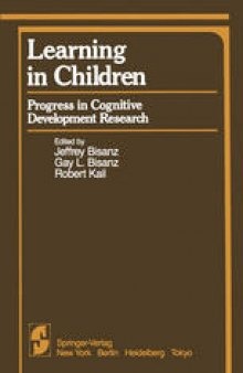 Learning in Children: Progress in Cognitive Development Research