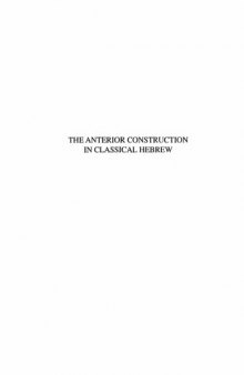 The Anterior Construction in Classical Hebrew (Monograph Series (Society of Biblical Literature)) (No 50)  