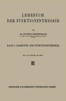Lehrbuch der Funktionentheorie: Band I: Elemente der Funktionentheorie