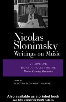 Nicolas Slonimsky: Writings on Music: Early Writings