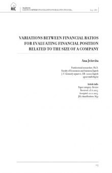VARIATIONS BETWEEN FINANCIAL RATIOS FOR EVALUATING FINANCIAL POSITION RELATED TO THE SIZE OF A COMPANY