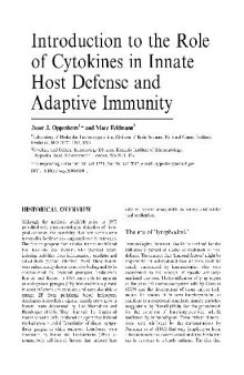 Introduction to the Role of Cytokines in Innate Host Defense and Adaptive Immunity