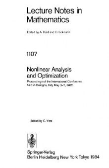 Nonlinear Analysis and Optimization: Proceedings of the International Conference held in Bologna, Italy, May 3–7, 1982