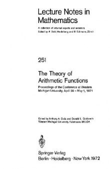 The theory of arithmetic functions; proceedings of the conference at Western Michigan University, April 29 - May 1, 1971