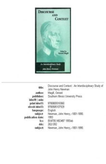 Discourse and context: an interdisciplinary study of John Henry Newman