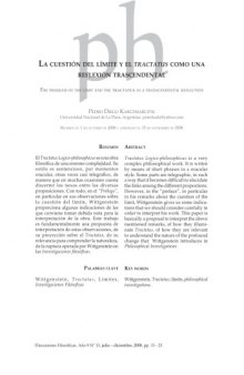 La cuestión del límite y el Tractatus como una reflexión trascendental Discusiones filosóficas, Universidad de Caldas, Colombia, Año 9, nº 13, 2009, pp. 13-23