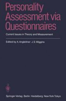 Personality Assessment via Questionnaires: Current Issues in Theory and Measurement