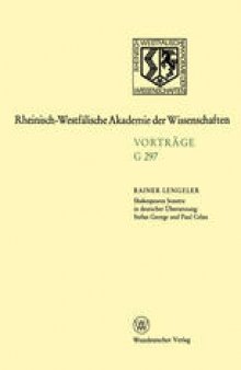 Shakespeares Sonette in deutscher Übersetzung: Stefan George und Paul Celan: 323. Sitzung am 21. September 1988 in Düsseldorf