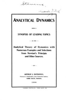 Analytical dynamics: being a synopsis of leading topics