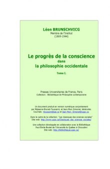 Le progres de la conscience dans la philosophie occidentale, tome 1